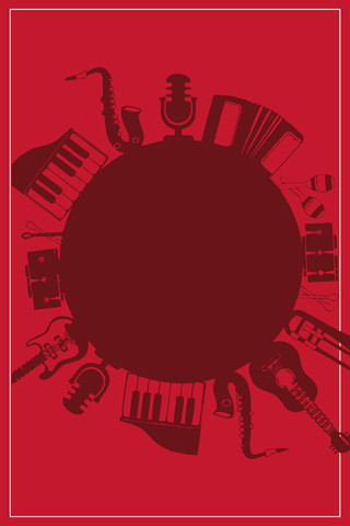 黑色乐器剪影音乐节宣传红色背景海报